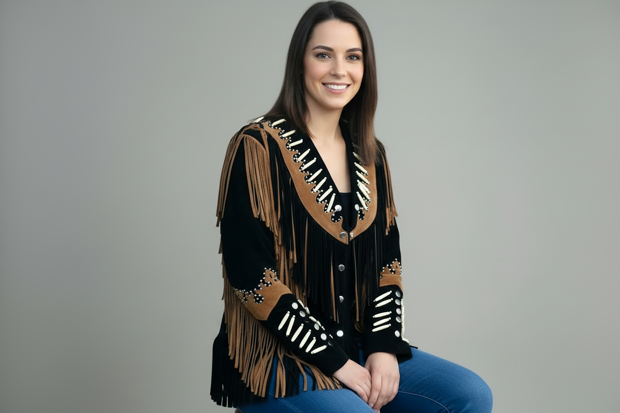 Women Fringe Suede Leather cowboy Jacket -ZLC-WWJ-2086 - ZHIM LEATHER CREATIONS