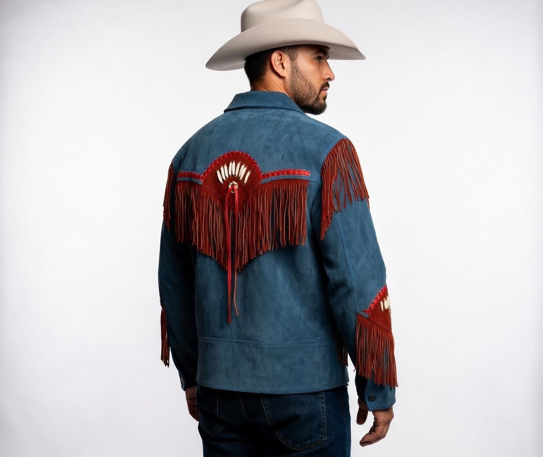 Men's Fringe Suede Leather Cowboy Jacket- ZLC-WJM-1055