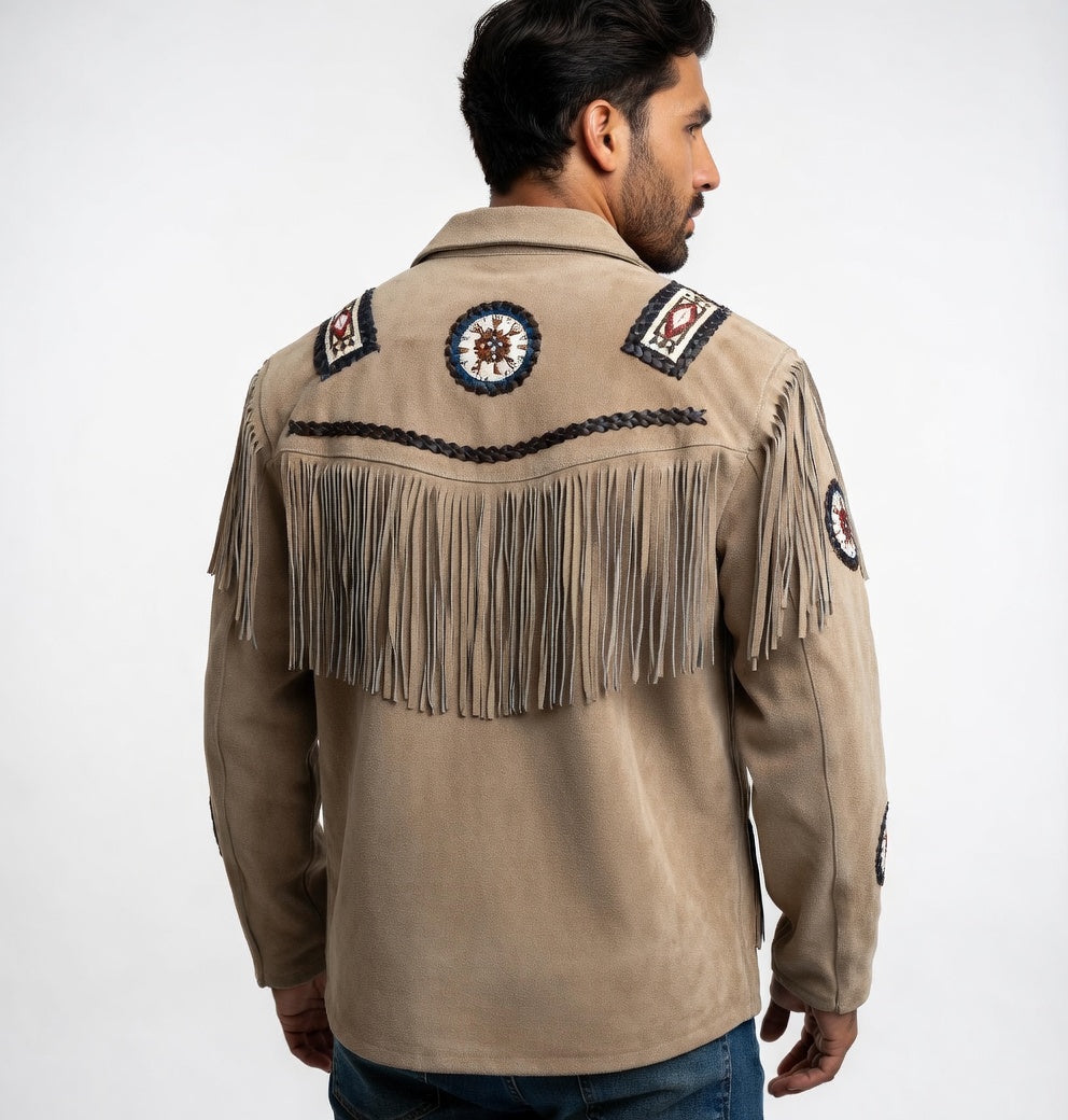 Men's Fringe Suede Leather Cowboy Jacket-ZLC-WJM-1049
