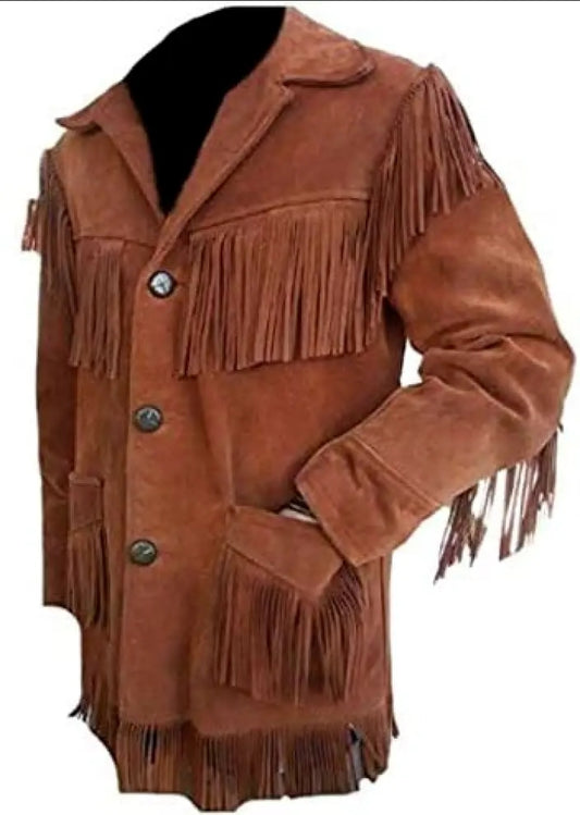 Men's Fringe Western Cowboy Suede Leather Jacket/ Top Native American Jacket-ZLC-WJM-1032