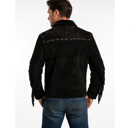 Men's Fringe Suede Leather Cowboy Jacket- ZLC-WJM-1047