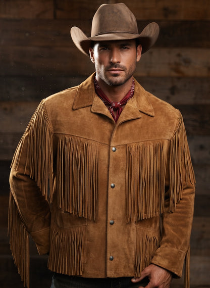 Men's Fringe Suede Leather Cowboy Jacket- ZLC-WJM-1039
