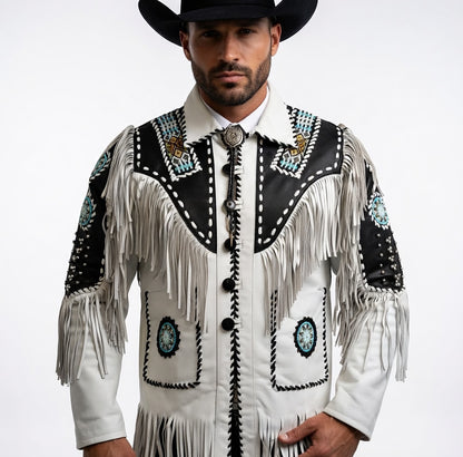 Men's Fringe Suede Leather Cowboy Jacket- ZLC-WJM-1045