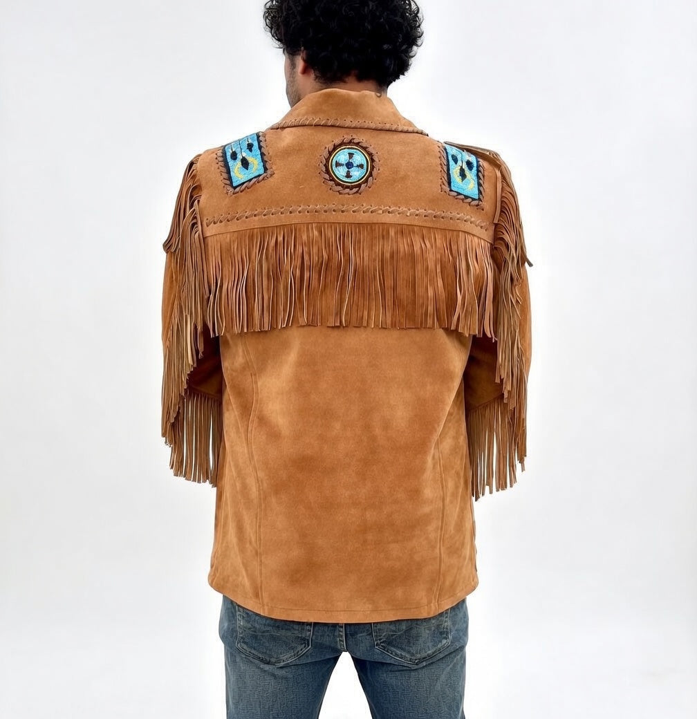 Men's Fringe Suede Leather Cowboy Jacket- ZLC-WJM-1036