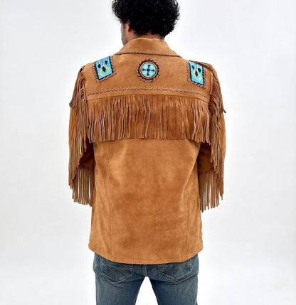 Men's Fringe Suede Leather Cowboy Jacket- ZLC-WJM-1036