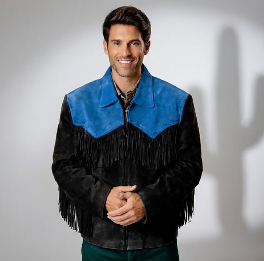 Men's Fringe Suede Leather Cowboy Jacket-ZLC-WJM-1030