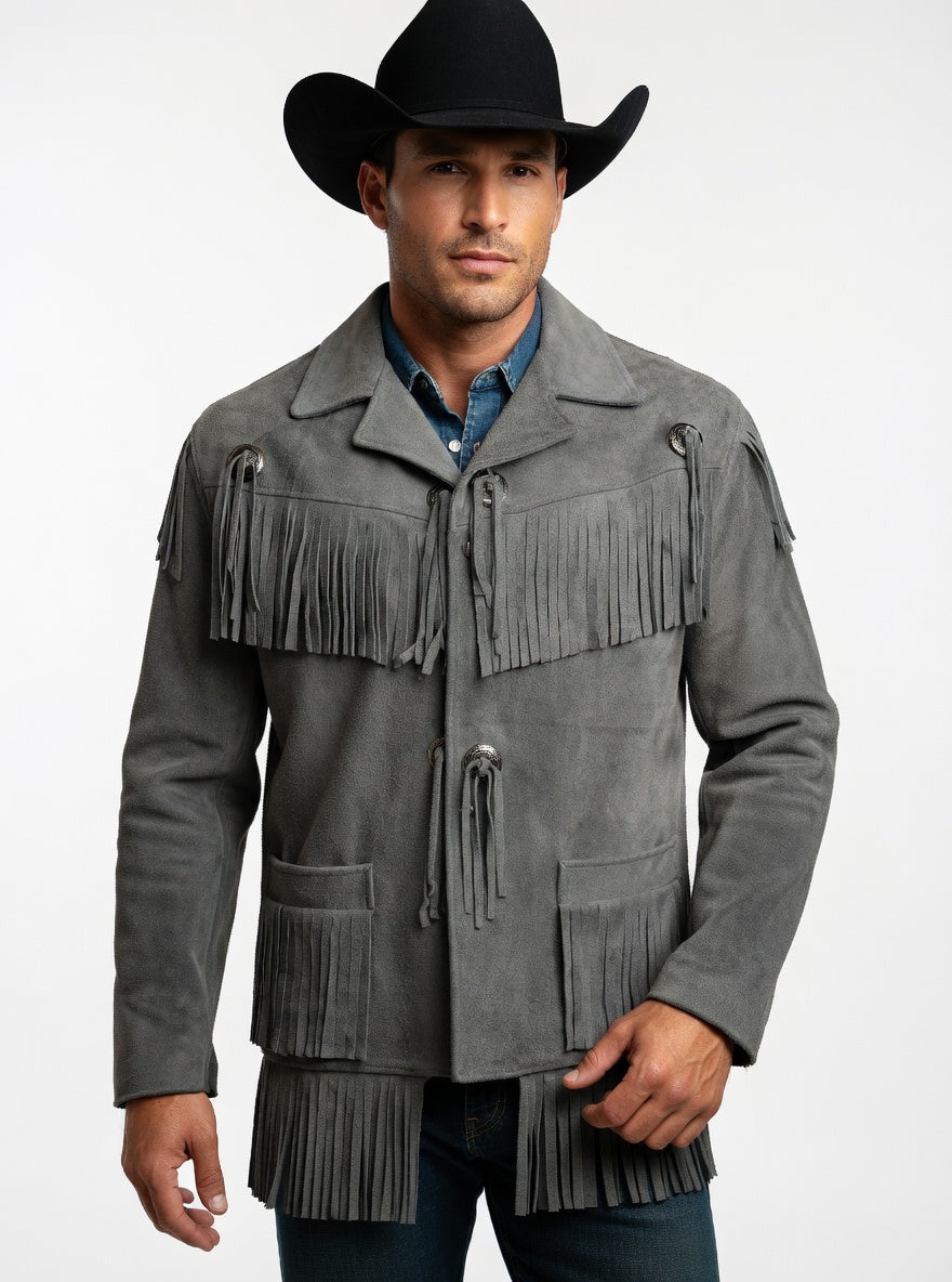 Men's Fringe Suede Leather Cowboy Jacket- ZLC-WJM-1057