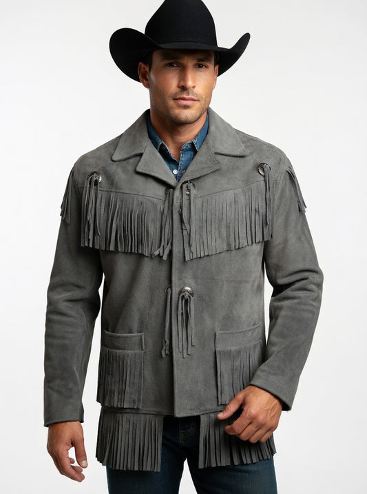 Men's Fringe Suede Leather Cowboy Jacket- ZLC-WJM-1057