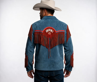 Men's Fringe Suede Leather Cowboy Jacket- ZLC-WJM-1055