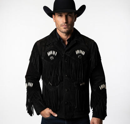 Men's Fringe Suede Leather Cowboy Jacket- ZLC-WJM-1054