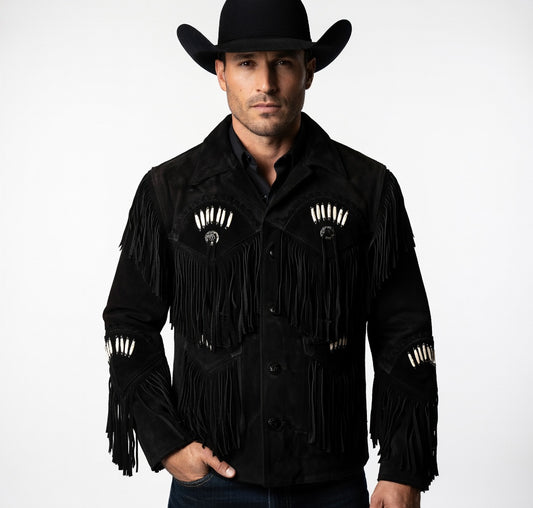 Men's Fringe Suede Leather Cowboy Jacket- ZLC-WJM-1054