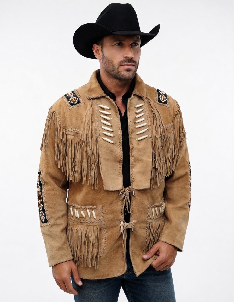 Mens Western Wear Suede Fringed Jacket-ZLC-WJM-1004 - ZHIM LEATHER CREATIONS