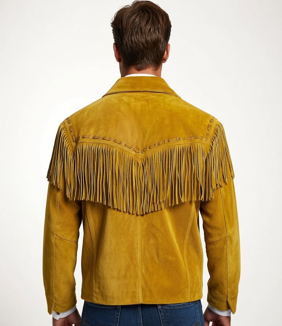 Men's Fringe Suede Leather Cowboy Jacket- ZLC-WJM-1040