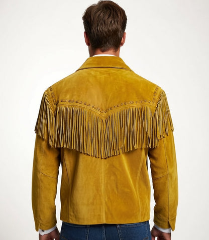 Men's Fringe Suede Leather Cowboy Jacket- ZLC-WJM-1040