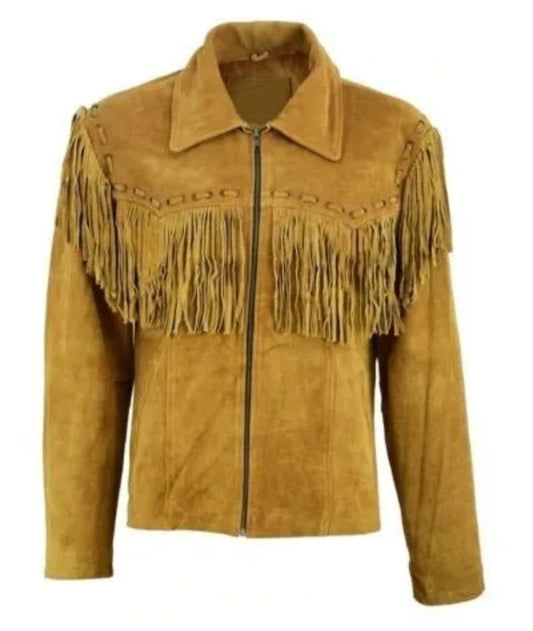 Men's Fringe Western Cowboy Suede Leather Jacket/ Top Native American Jacket-ZLC-WJM-1040