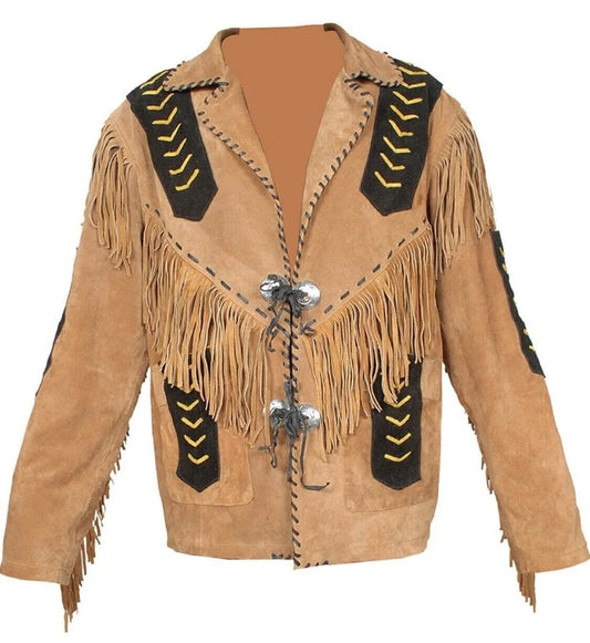 Men's Fringe Western Cowboy Suede Leather Jacket/ Top Native American Jacket-ZLC-WJM-1031