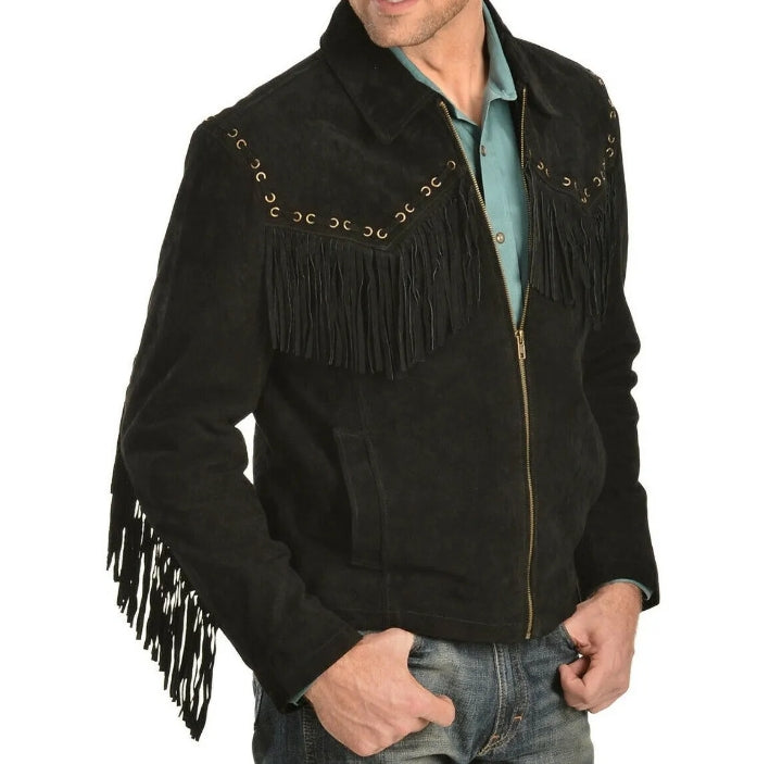 Men's Fringe Western Cowboy Suede Leather Jacket/ Top Native American Jacket-ZLC-WJM-1047