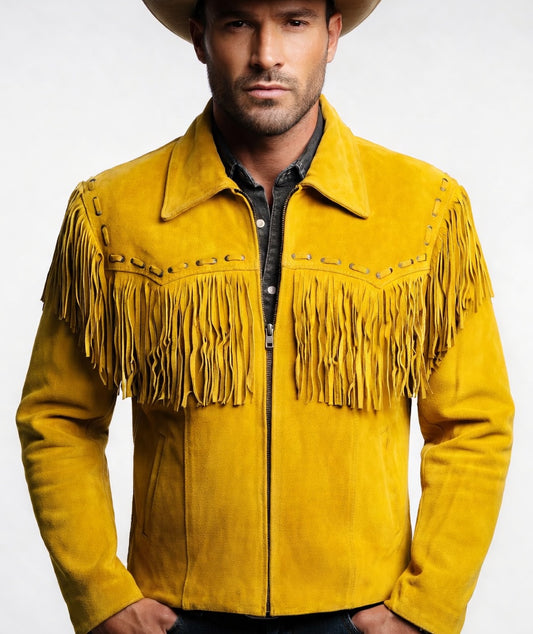 Men's Fringe Suede Leather Cowboy Jacket- ZLC-WJM-1040