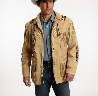 Men's Fringe Suede Leather Cowboy Jacket- ZLC-WJM-1041