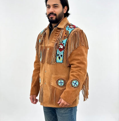 Men's Fringe Suede Leather Cowboy Jacket- ZLC-WJM-1036
