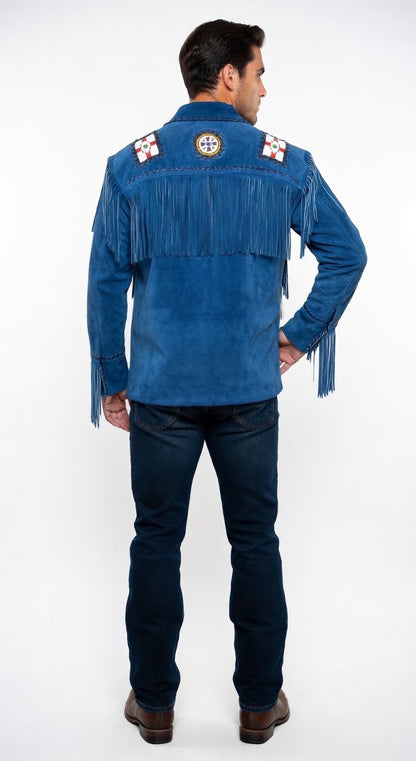 Men's Fringe Suede Leather Cowboy Jacket- ZLC-WJM-1052