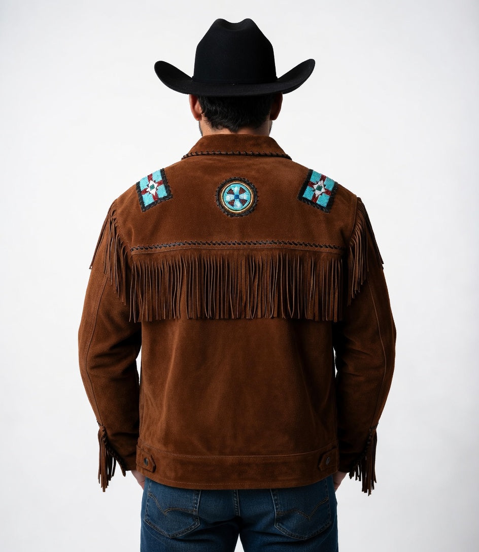Mens Suede Leather Fringed Jacket - Rusty Suede Leather Fringed Jacket ZLC-WJM-1013 - ZHIM LEATHER CREATIONS