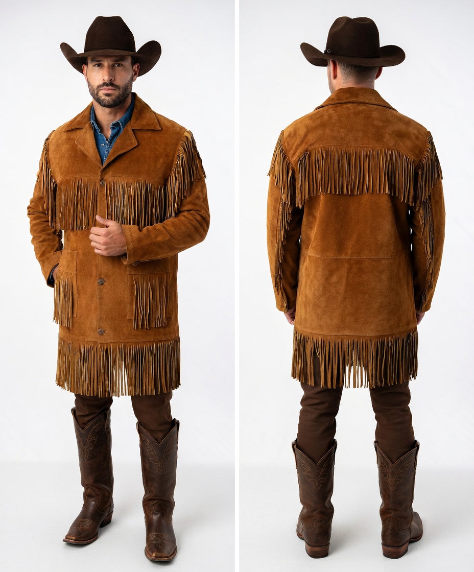 Men's Fringe Suede Leather Cowboy Jacket-ZLC-WJM-1028