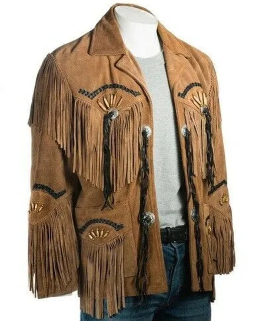 Men's Fringe Western Cowboy Suede Leather Jacket/ Top Native American Jacket-ZLC-WJM-1037