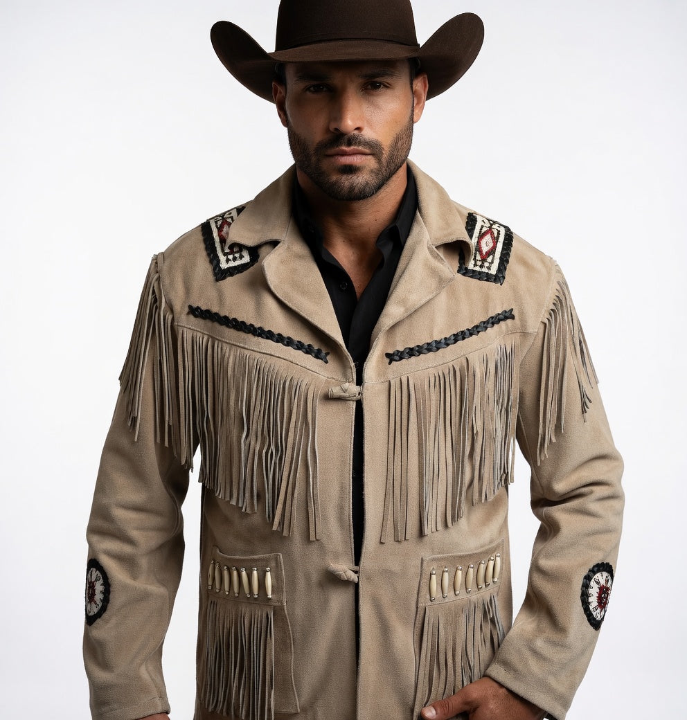 Men's Fringe Suede Leather Cowboy Jacket-ZLC-WJM-1049