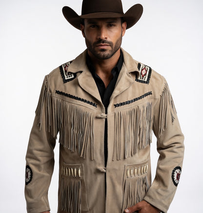 Men's Fringe Suede Leather Cowboy Jacket-ZLC-WJM-1049