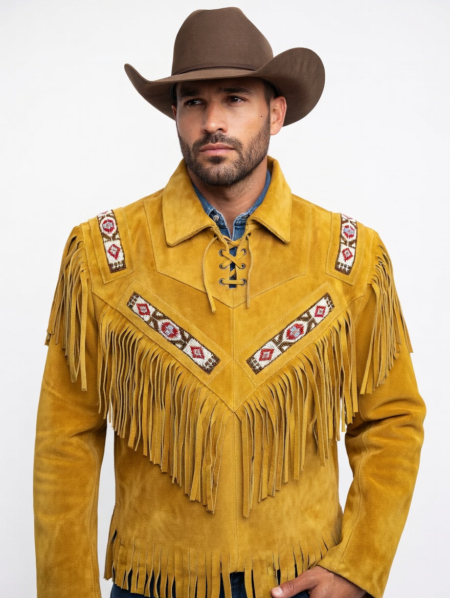Men's Fringe Suede Leather Cowboy Jacket-ZLC-WJM-1048