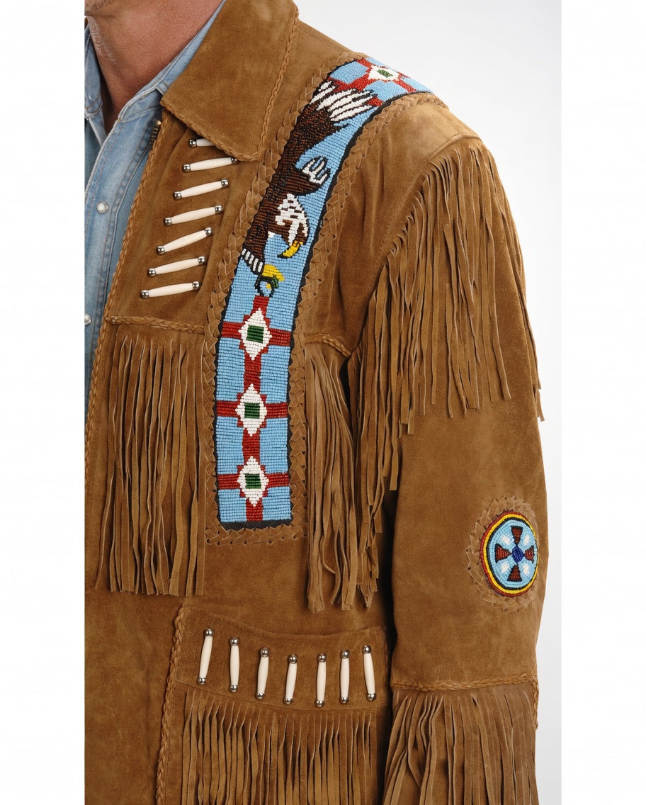 Eagle Bead Fringed Suede Leather Jacket - ZHIM LEATHER CREATIONS