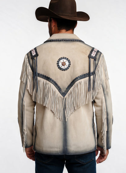 Men's Fringe Suede Leather Cowboy Jacket- ZLC-WJM-1050