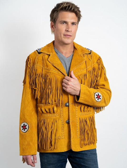 Men's Fringe Suede Leather Cowboy Jacket- ZLC-WJM-1056