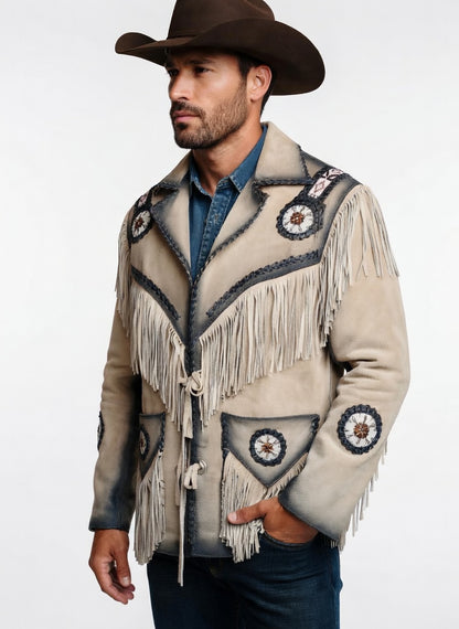 Men's Fringe Suede Leather Cowboy Jacket- ZLC-WJM-1050