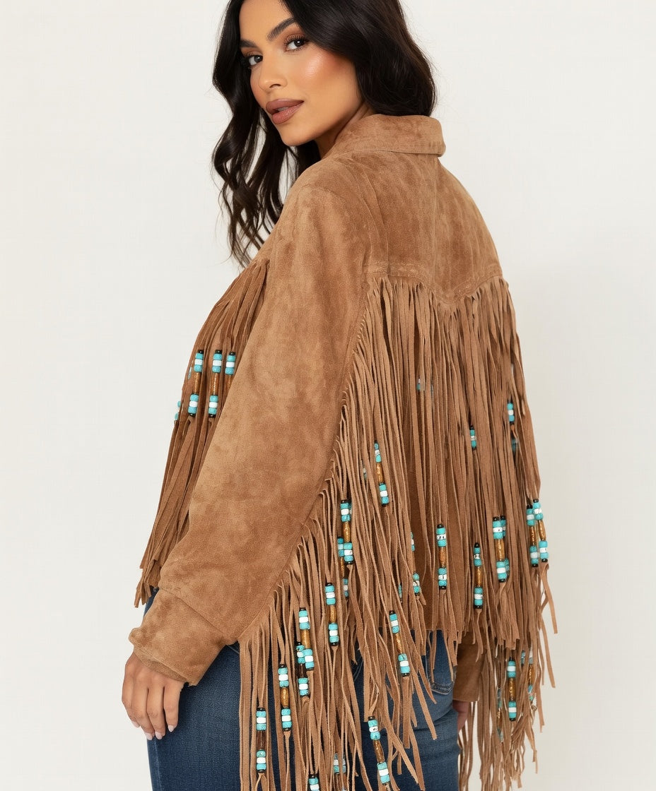 Women's Fringe Suede Leather cowboy Jacket -ZLC-WWJ-2091