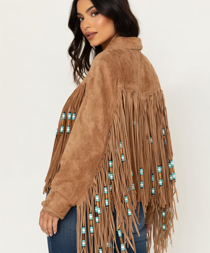 Women's Fringe Suede Leather cowboy Jacket -ZLC-WWJ-2091