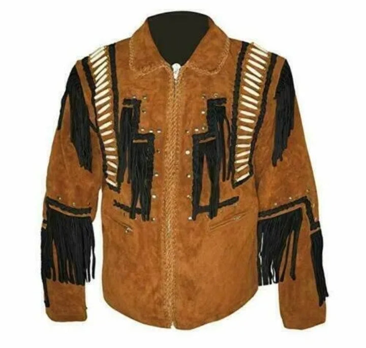 Men's Fringe Western Cowboy Suede Leather Jacket/ Top Native American Jacket-ZLC-WJM-1038