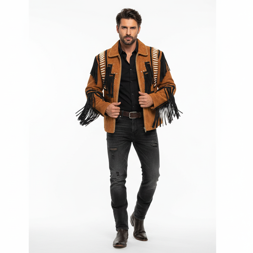Men's Fringe Suede Leather Cowboy Jacket- ZLC-WJM-1038 - ZHIM LEATHER CREATIONS