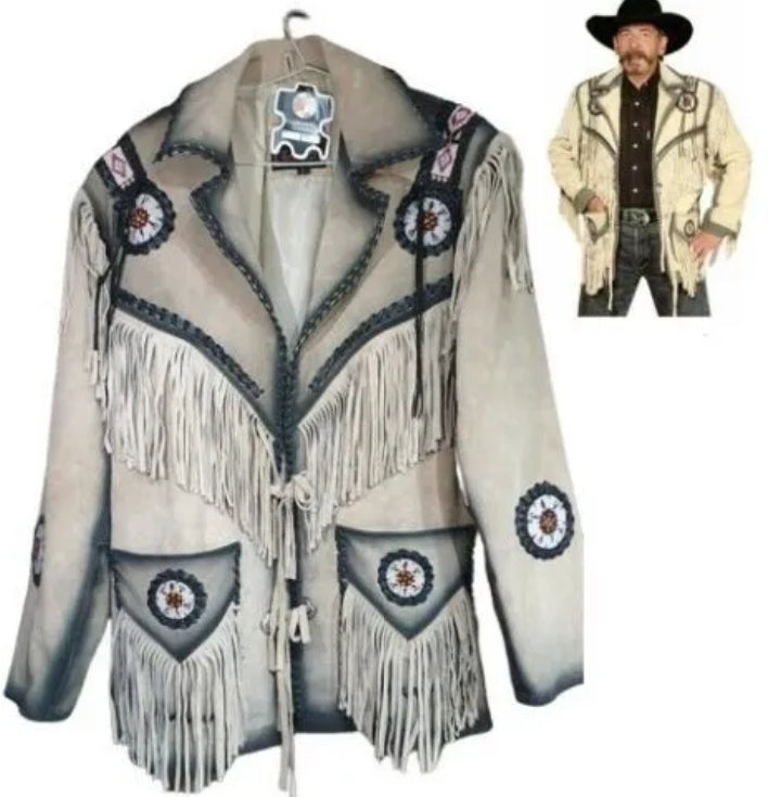 Men's Fringe Western Cowboy Suede Leather Jacket/ Top Native American Jacket-ZLC-WJM-1050