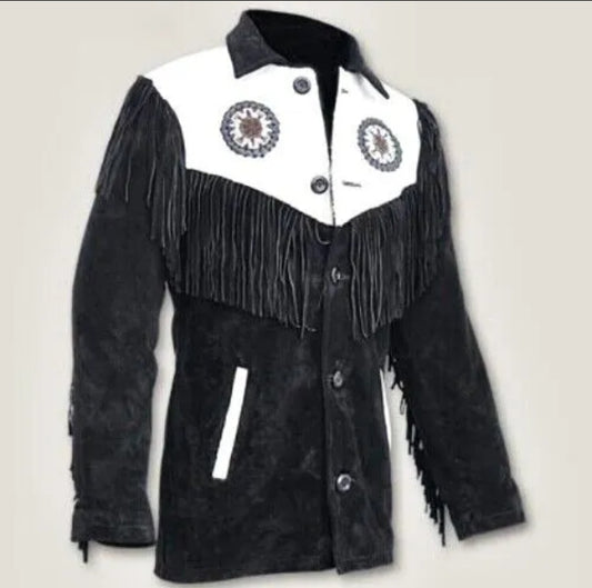 Men's Fringe Western Cowboy Suede Leather Jacket/ Top Native American Jacket-ZLC-WJM-1042