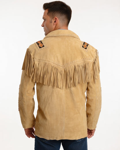 Men's Fringe Suede Leather Cowboy Jacket- ZLC-WJM-1041