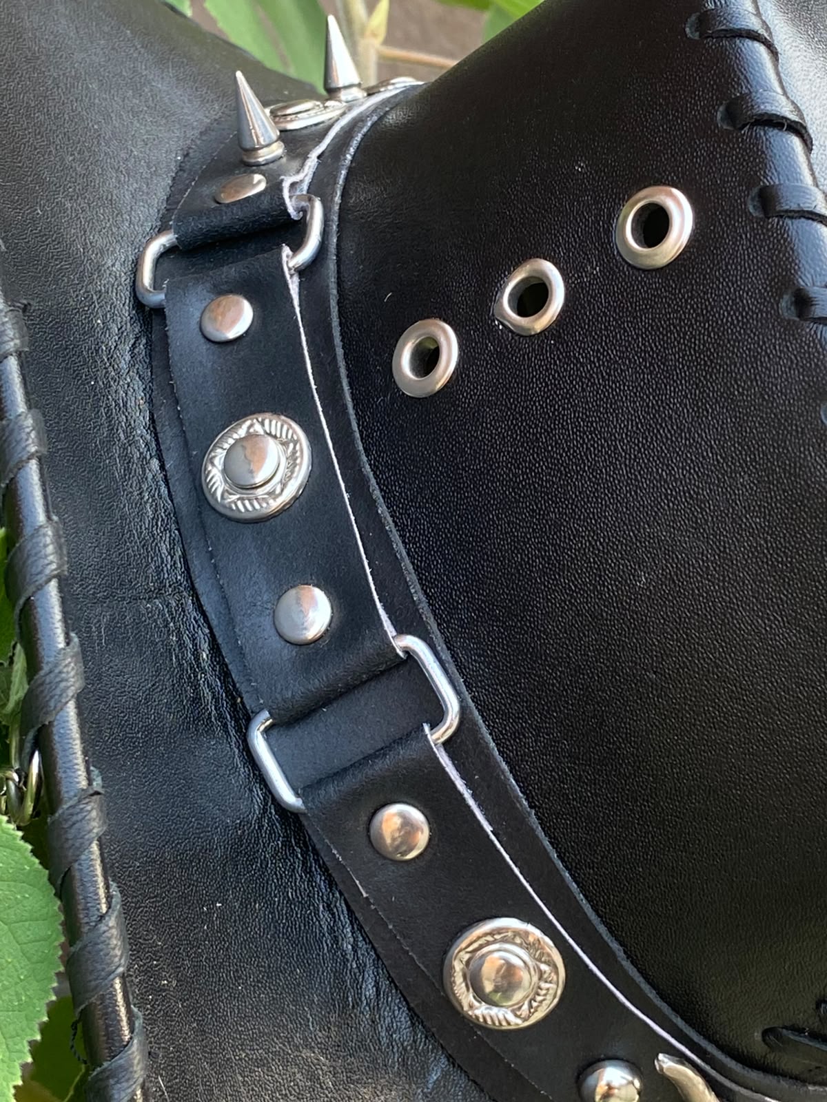 Men’s Punk Rock Leather Outback Hat with Spikes & Bull Skull