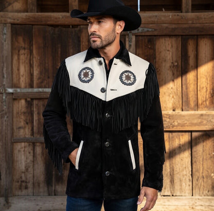 Men's Fringe Suede Leather Cowboy Jacket- ZLC-WJM-1042