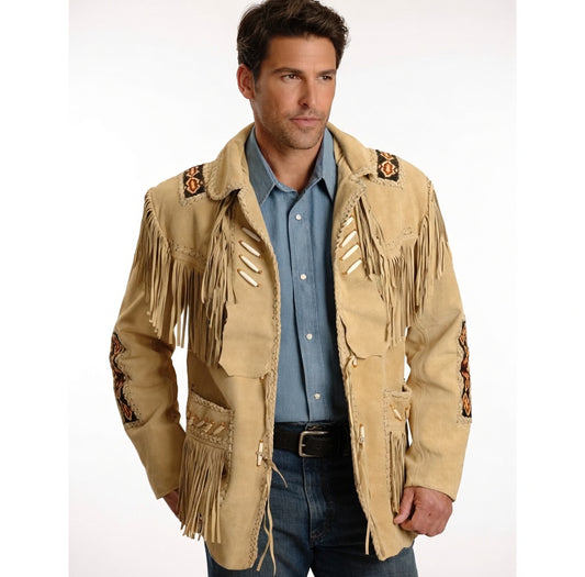 Men's Fringe Suede Leather Cowboy Jacket- ZLC-WJM-1041