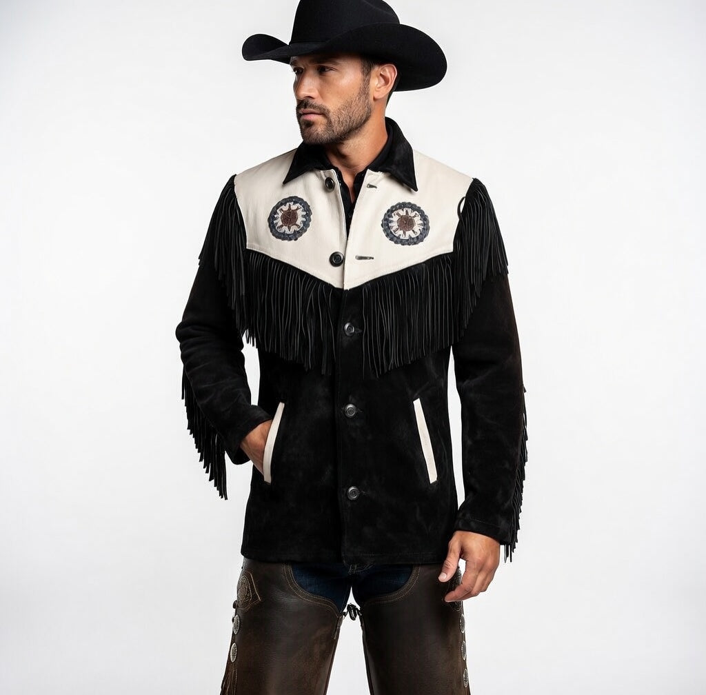 Men's Fringe Suede Leather Cowboy Jacket- ZLC-WJM-1042