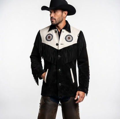 Men's Fringe Suede Leather Cowboy Jacket- ZLC-WJM-1042