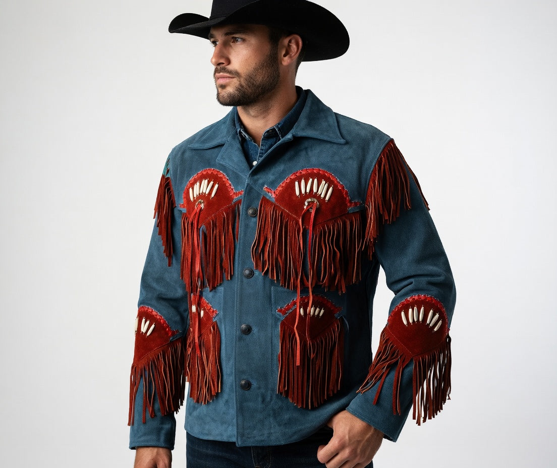 Men's Fringe Suede Leather Cowboy Jacket- ZLC-WJM-1055