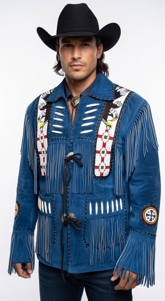 Men's Fringe Suede Leather Cowboy Jacket- ZLC-WJM-1052