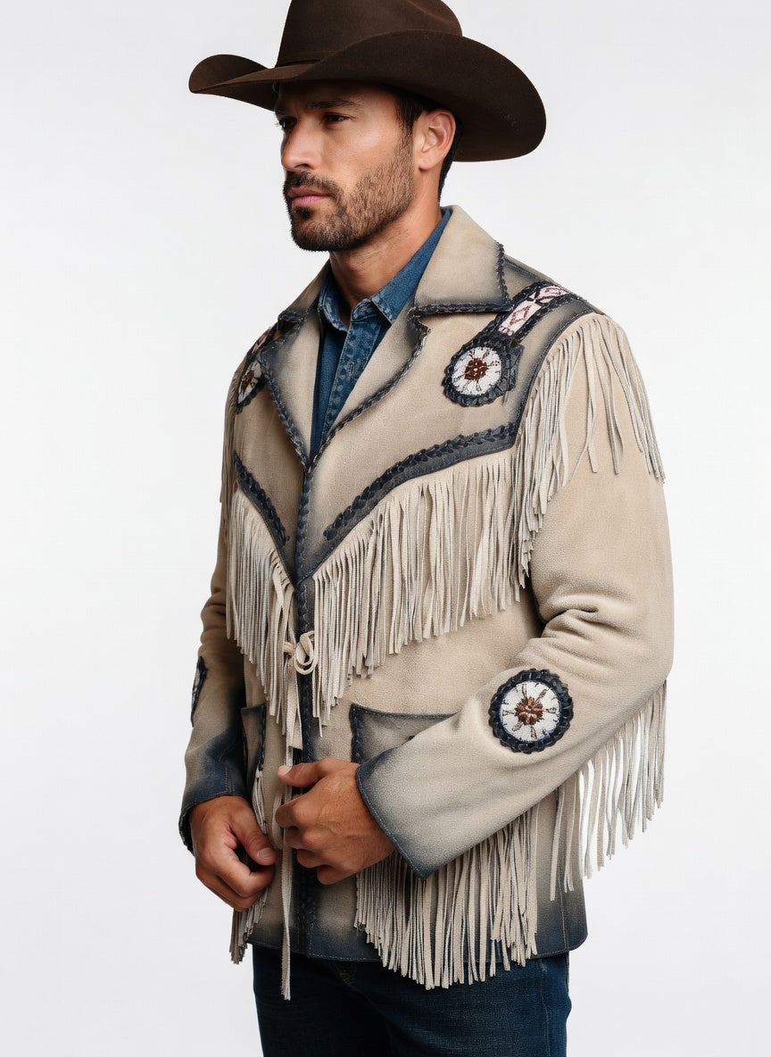 Men's Fringe Suede Leather Cowboy Jacket- ZLC-WJM-1050